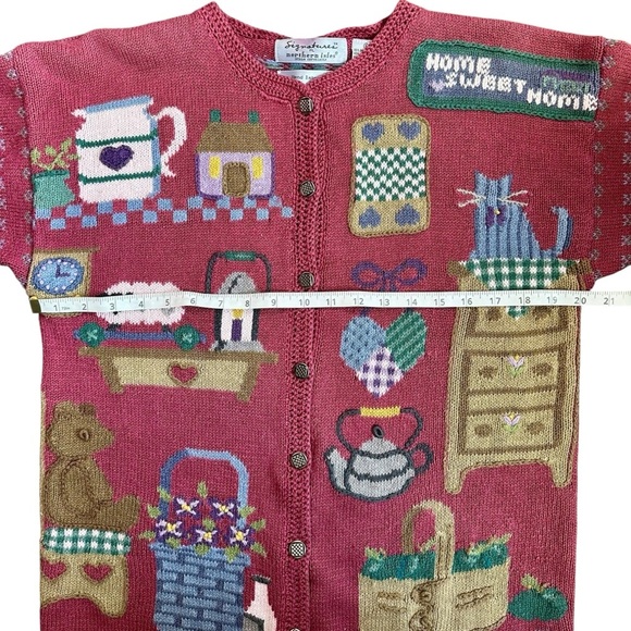 Vintage Northern Isles Home Sweet Home Embroidered Pink Cardigan Sweater Sz S - Picture 5 of 11
